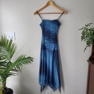 Strapless blue sparkle prom midi dress XS